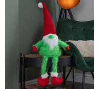 Samuel Alexander 35Cm Soft Green Fur Christmas Sitting Gronk Decoration With Santa Hat