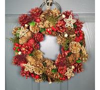 Samuel Alexander 36Cm Christmas Wreath In Gold & Red With Pine Cones And Berries