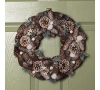 Samuel Alexander 36Cm Frosted Hanging Christmas Wreath With Pine Cones & Wooden Stars