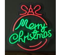 Samuel Alexander 38Cm X 40Cm Light Up Red And Green Neon Flex Merry Christmas Ball