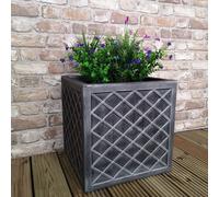 Samuel Alexander 39cm Large Lazio Square Grey Plastic Pewter Effect Garden Planter Samuel Alexander Grey