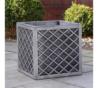 Samuel ALEXANDER 39cm Large Square Plastic Pewter Effect Grey Garden Patio Planter