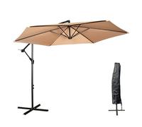 Samuel ALEXANDER 3m Cantilever Parasol in Beige with Crank Handle for Patio Garden Banana Parasol with Weatherproof cover + Cross Stand Base Included