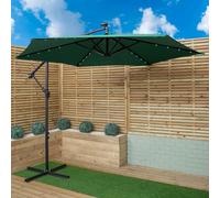 Samuel Alexander 3m Solar Powered Cantilever Lit Banana Garden Parasol with Crank Handle & White LED Lights in Green