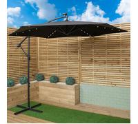 Samuel Alexander 3m Solar Powered Cantilever Lit Banana Garden Parasol with Crank Handle & White LED Lights in Black