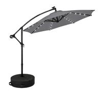 Samuel ALEXANDER 3m Solar Powered Cantilever Lit Banana Garden Parasol with Crank Handle & White LED Lights in Grey with Base Bag Included - Outdoor Sun Shade Umbrella with Steel Frame