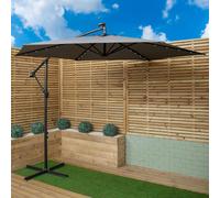 Samuel Alexander 3m Solar Powered Cantilever Lit Banana Garden Parasol with Crank Handle & White LED Lights in Grey