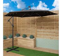Samuel Alexander 3M Solar Powered Cantilever Lit Banana Garden Parasol With Crank Handle & White Led Lights In Black