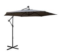 Samuel ALEXANDER 3m Solar Powered Cantilever Lit Banana Garden Parasol with Crank Handle & White LED Lights in Grey