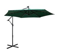 Samuel ALEXANDER 3m Solar Powered Cantilever Lit Banana Garden Parasol with Crank Handle & White LED Lights in Green