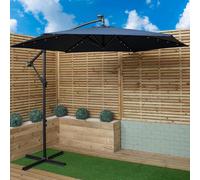Samuel Alexander 3m Solar Powered Cantilever Lit Banana Garden Parasol with Crank Handle & White LED Lights in Blue