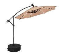 Samuel ALEXANDER 3m Solar Powered Cantilever Lit Banana Garden Parasol with Crank Handle & White LED Lights in Beige with Refillable Base Bag Included - Outdoor Sun Shade Umbrella with Steel Frame