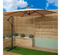 Samuel Alexander 3m Solar Powered Cantilever Lit Banana Garden Parasol with Crank Handle & White LED Lights in Beige