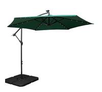 Samuel ALEXANDER 3m Solar Powered Lit Banana Cantilever Garden Parasol with LEDs & Base Weights Included in Green