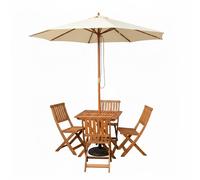 Samuel Alexander 4 Person Folding Square Dining Table Chairs Cream Parasol & Base in Brown Samuel Alexander Brown 4 Person