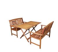 Samuel Alexander 4 Person Folding Wooden Garden Patio Dining Table & 2 Benches in Brown Samuel Alexander Brown 4 Person