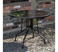 Samuel Alexander 4 Person Round Black Garden Table with Glass Top & Parasol Hole Samuel Alexander Black