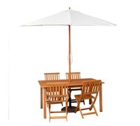 Samuel Alexander 4 Person Wooden Garden Dining Table Chairs with Cream Parasol & Base in Brown Samuel Alexander Brown 4 Person