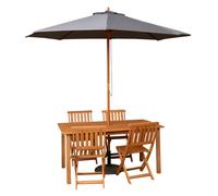 Samuel Alexander 4 Person Wooden Garden Dining Table Chairs with Grey Parasol & Base in Brown Samuel Alexander Brown 4 Person