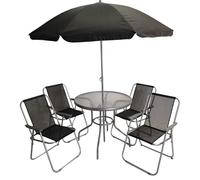 Samuel Alexander 4 Seater Garden Table & Chairs Set 4 Folding Chairs Outdoor Glass Table Garden Dining Set w/ Black Parasol Umbrella Patio Furniture Samuel Alexander Black