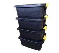 Samuel Alexander 4 X 24L Heavy Duty Storage Boxes, Sturdy, Lockable, Stackable And Nestable Design Storage Chests With Clips In Black