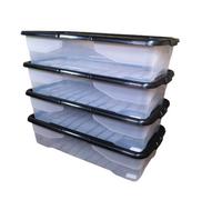 Samuel Alexander 4 X 42L Clear Under Bed Storage Box With Black Lid, Stackable And Nestable Design Storage Solution