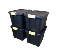 Samuel ALEXANDER 4 x 42L Heavy Duty Storage Tubs Sturdy, Lockable, Stackable and Nestable Design Storage Chests with Clips in Black