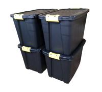 Samuel Alexander 4 X 60L Heavy Duty Storage Tubs Sturdy, Lockable, Stackable And Nestable Design Storage Chests With Clips In Black