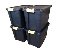 Samuel ALEXANDER 4 x 60L Heavy Duty Storage Tubs Sturdy, Lockable, Stackable and Nestable Design Storage Chests with Clips in Black