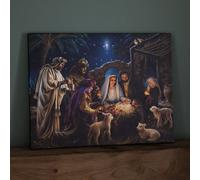 Samuel Alexander 40 X 30Cm Battery Operated Light Up Fibre Optic Nativity Scene Canvas Wall Art