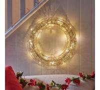Samuel Alexander 40Cm Battery Operated Light Up Gold Weave Christmas Wreath With Leds