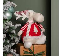Samuel Alexander 40Cm Battery Operated Light Up Sitting Christmas Reindeer In Red & White Jumper
