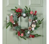 Samuel Alexander 40cm Candy Swirls Christmas Wreath with Pinecones Red Berries and Candy Canes