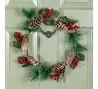 Samuel Alexander 40cm Hanging Christmas Wreath with Red Berries and Pinecones