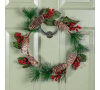 Samuel Alexander 40Cm Hanging Christmas Wreath With Red Berries And Pinecones