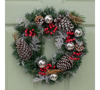 Samuel Alexander 40Cm Hanging Christmas Wreath With Red Berries And Silver Baubles