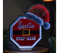 Samuel Alexander 40Cm Light Up Christmas Santa Stop Here Sign With Hat Infinity Decoration & Leds
