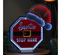 Samuel Alexander 40cm Light up Christmas Santa Stop Here Sign with Hat Infinity Decoration & LEDs