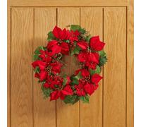 Samuel Alexander 40cm Red Hanging Christmas Poinsettia Wreath with Berries and Pinecones