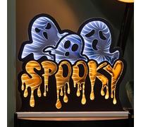 Samuel ALEXANDER 40cm Spooky Ghost Halloween Infinity Light with Orange and White LEDs