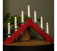 Samuel Alexander 41Cm Battery Operated Light Up Red Wooden Christmas Candle Bridge With 7 Warm White Leds