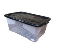 Samuel Alexander 42L Clear Storage Box With Black Lid, Stackable And Nestable Design Storage Solution