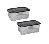 2 x 42L Clear Storage Box with Black Lid, Stackable and Nestable Design Storage Solution