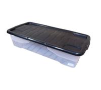 Samuel Alexander 42L Clear Under Bed Storage Box With Black Lid, Stackable And Nestable Design Storage Solution