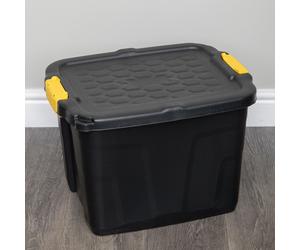 Samuel Alexander 42L Heavy Duty Lockable & Stackable Storage Tub Chest with Clips in Black Samuel Alexander Black