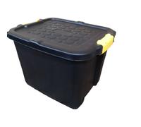 Samuel Alexander 42L Heavy Duty Storage Tub Sturdy, Lockable, Stackable And Nestable Design Storage Chest With Clips In Black