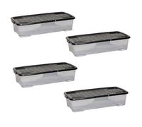 Samuel ALEXANDER 42L Under Bed Clear Stackable and Nestable Storage Boxes with Black Lid (4)