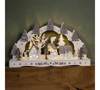 Samuel Alexander 43cm Battery Operated White Wooden Reindeer & Village Scene Christmas Candle Bridge with LEDs
