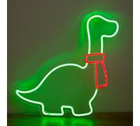 Samuel Alexander 43Cm Light Up Green & Red Neon Dinosaur Christmas Light With Scarf & Stand