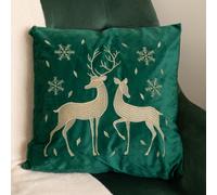 Samuel Alexander 44Cm Emerald Green & Gold Reindeer Decorative Christmas Cushion